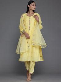 Yellow Embroidered Silk Blend Straight Suit with Dupatta