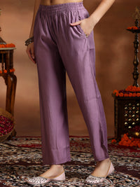 Mauve Embroidered Silk Blend Straight Suit with Dupatta
