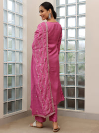 Mauve Woven Design Silk Blend Straight Suit with Dupatta