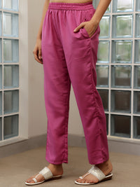 Mauve Woven Design Silk Blend Straight Suit with Dupatta