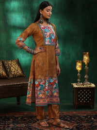 Mustard Printed Linen Straight Suit with Dupatta