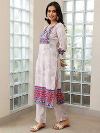 Grey Printed Linen Straight Suit with Dupatta