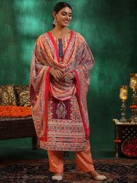 Multicoloured Printed Cotton Blend Straight Suit with Dupatta