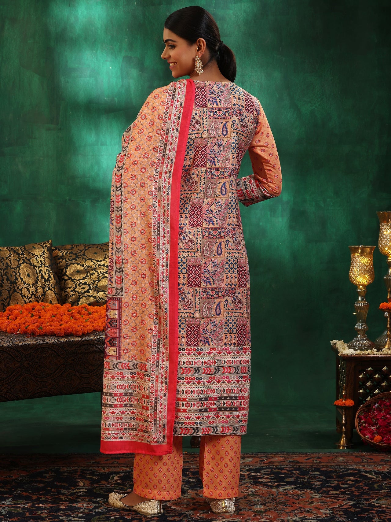 Multicoloured Printed Cotton Blend Straight Suit with Dupatta