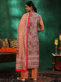Multicoloured Printed Cotton Blend Straight Suit with Dupatta