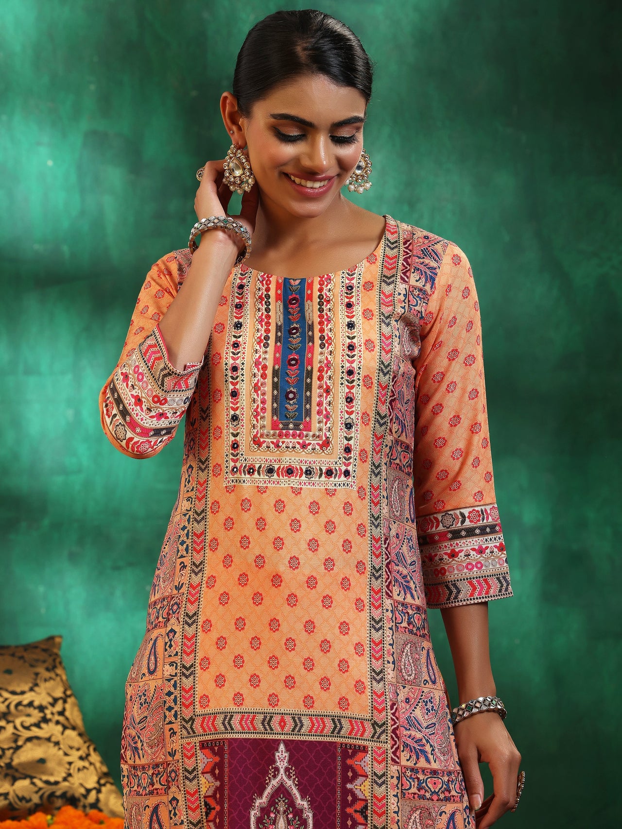 Multicoloured Printed Cotton Blend Straight Suit with Dupatta