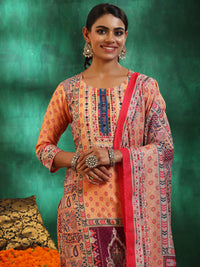 Multicoloured Printed Cotton Blend Straight Suit with Dupatta