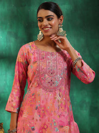 Pink Printed Silk Blend Straight Suit with Dupatta