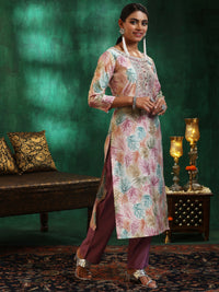 Off White Printed Silk Blend Straight Suit with Dupatta