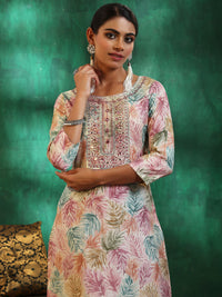 Off White Printed Silk Blend Straight Suit with Dupatta