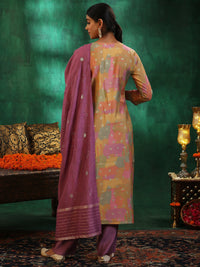 Multicoloured Printed Silk Blend Straight Suit with Dupatta