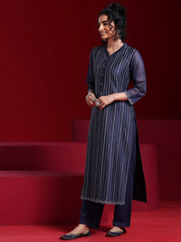 Libas Art Blue Embroidered Chanderi Silk Straight Suit with Dupatta