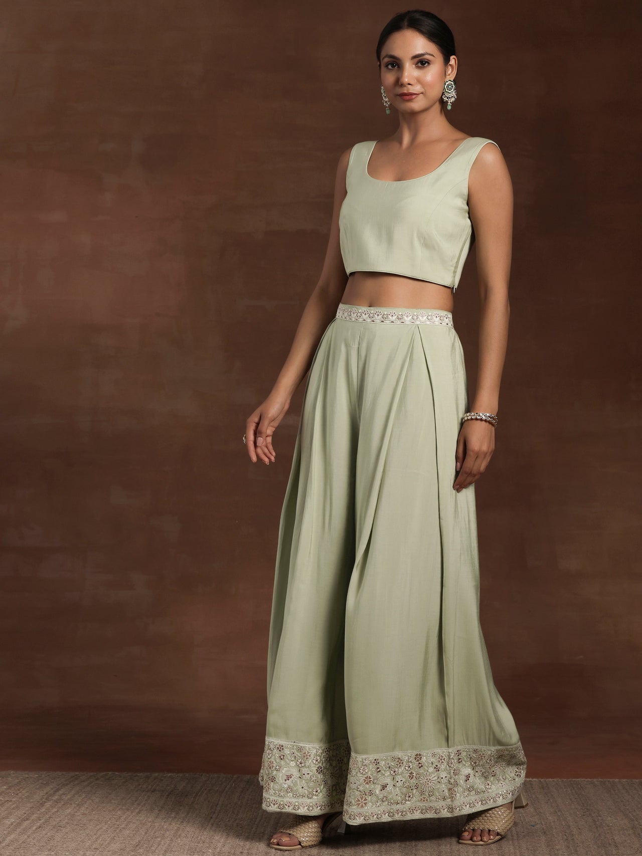 Libas Art Green Solid Silk Blend 3 Piece Co-Ords