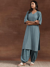 Grey Self Design Silk Blend Straight Suit with Dupatta