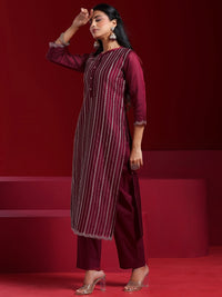 Libas Art Maroon Embroidered Chanderi Silk Straight Suit with Dupatta