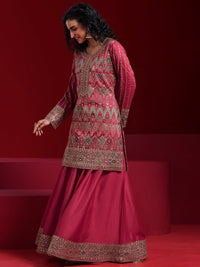 Libas Art Coral Embroidered Silk Blend Straight Suit with Dupatta