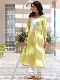 Green Embroidered Silk Blend A-Line Kurta with Trousers & Dupatta