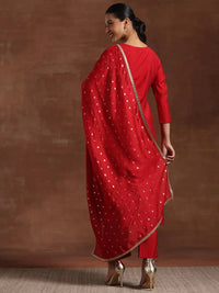Maroon Self Design Silk Blend Straight Suit with Dupatta