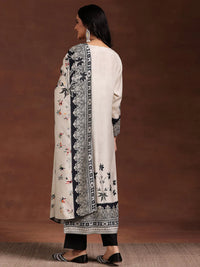 Monochrome Printed Silk Blend Straight Suit with Dupatta