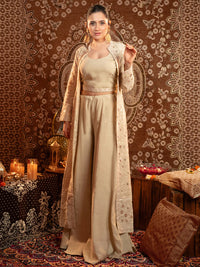 Libas Art Beige Solid Silk Blend 3 Piece Co-Ords