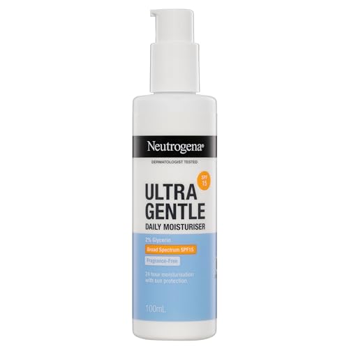 Neutrogena Ultra Gentle Daily Moisturiser SPF 15 | Glycerine based | Light Weight & Non Greasy | UVA & UVB Protection | Parabens Free | Fragrance Free | Dry & Sensitive Skin | 100ml