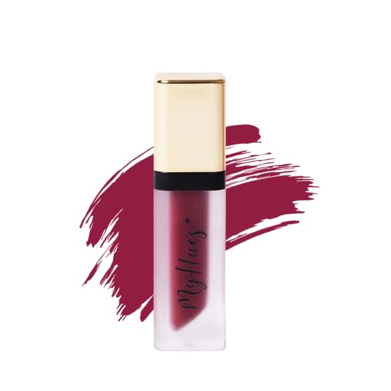 MyHues Lip Comfort Matte Liquid Lipstick Burgundy Red (Fuljhadi) - 5ml, Non-Drying Matte Finish | Transferproof Lipstick