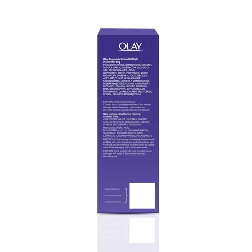 Olay Retinol Kit For Overnight Repair|Retinol Cream With Free Cleanser|Plumper, Younger Looking Skin|24H Hydration|Fragrance Free|Normal, Oily, Dry,Combination Skin|Paraben & Sulphate Free|Pack Of 2