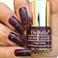 DeBelle Gel Satin Finish Nail Polish Glamorous Garnet (Dark Maroon), 8 Ml - Enriched With Natural Seaweed Extract, Cruelty Free, Toxic Free