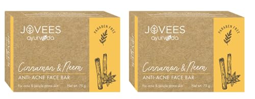 Jovees Herbal Cinnamon & Neem Anti Acne Face Bar Soap For Acne & Blemishes Skin | Specially Formulated for Oily Skin | Unclogs Pores, Effective Cleansing without causing Dryness or Irritation 75G (Pack of 2)