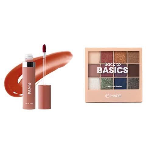 MARS Drip Lip Mist for Women (4.5 ml) (01-Peachy Drip) Reapplication 12 Shades Back to Basics Glossy Eyeshadow Palette with Free Applicator (14.4 gm) (Shade-01)
