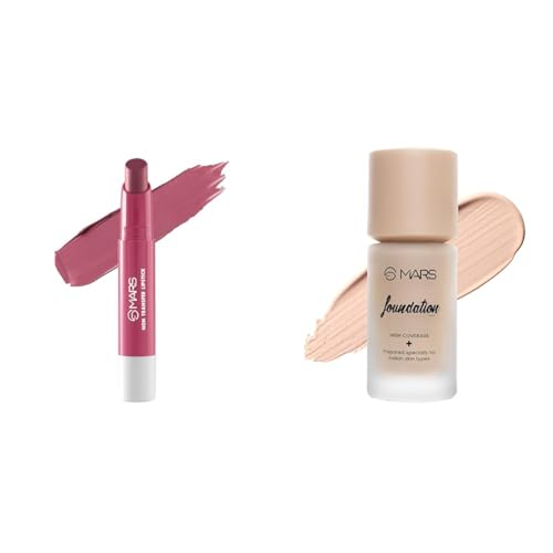 MARS Matte Super Stay Lipstick |(2.6 gm) (16-ANGEL WINGS) High Coverage Liquid Matte Foundation | Blemish Free & Blendable Foundation For Makeup (40Ml) (Shade-02), All