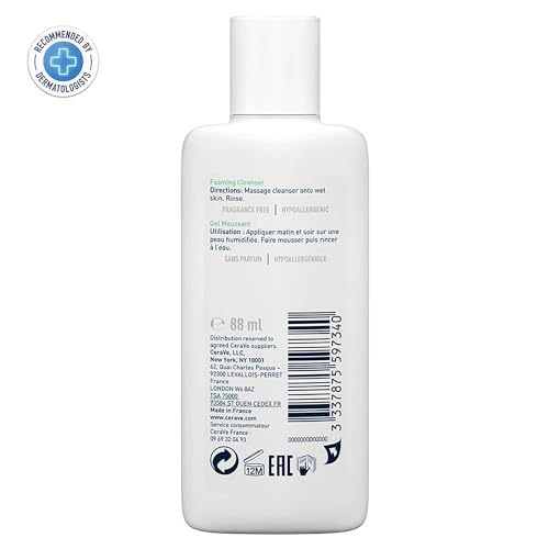 CeraVe Foaming Cleanser For Normal To Oily Skin (88ml) - Dermatologist-Developed Facewash | Non-Comedogenic And Fragrance-Free Cleansers For Acne-Prone Skin