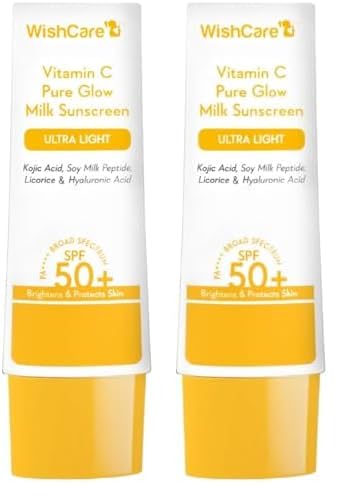 WishCare Vitamin C Pure Glow Milk Sunscreen SPF 50 PA++++ for Glowing Skin - Broad Spectrum Light Weight Sunscreen SPF 50 for Dry Skin & Oily Skin 50g (Pack of 2)