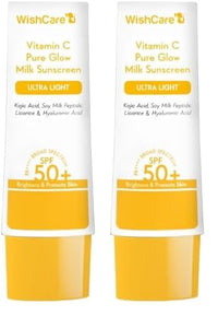 WishCare Vitamin C Pure Glow Milk Sunscreen SPF 50 PA++++ for Glowing Skin - Broad Spectrum Light Weight Sunscreen SPF 50 for Dry Skin & Oily Skin 50g (Pack of 2)
