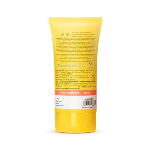 Mamaearth Chia Calming Sunscreen with Chia Seed & Ceramides for Hydrated Glow & Sun Protection - 50 g | SPF 50 PA++++ | Co-Created With Top Dermats | For Dry to Normal, Sensitive Skin | Healthy Skin Barrier