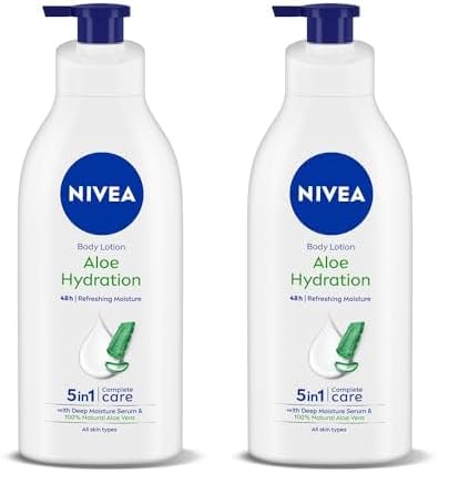 NIVEA Aloe Hydration Body Lotion 600 ml | 48 H Moisturization | Refreshing Hydration | Non Sticky Feel | With Goodness of Aloe Vera For Instant Hydration In Summer | For Men & Women (Pack of 2)