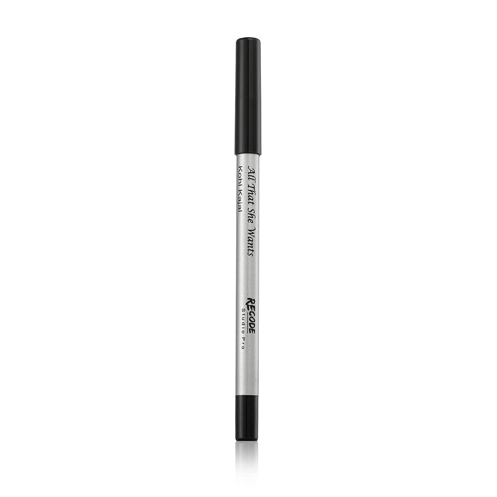 Recode Black Kohl Kajal Pencil All That She Wants 1.20 GMS|Waterproof,Smudgeproof|Darkest Black|One Stroke Smooth Glide|Long-lasting