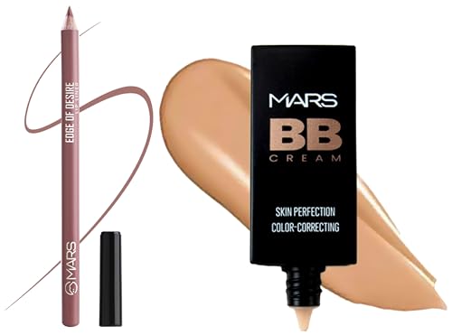 MARS Matte Lip Liner | One Swipe Smooth Application | Long Lasting Lip Pencil (1.4gm) (16-PEACHY GLOW) BB Cream Lightweight Foundation (30 ml) (Tan)