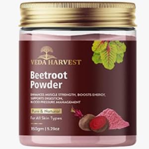 VEDAHARVEST Beetroot Powder For Face, Skin & Hair | Rich In Antioxidants | Lip Care | Drinking | Eating | Immunity | Pre -Workout | Natural Brightening, Anti-Aging & Glowing Complexion (150 gm)