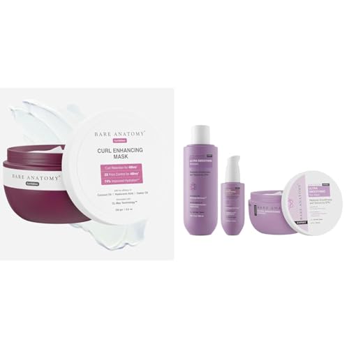 Bare Anatomy Curl Enhancing Hair Mask Sulphate & Paraben Free | 250g Ultra Smoothing Shampoo + Hair Mask + Serum Kit| Women & Men | 250ml + 250g + 50ml