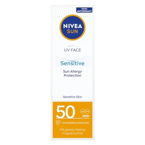 NIVEA Sun UV Face Sensitive SPF 50 Cream (50ml), Sunscreen Protects Against UVA/UVB Rays and Premature Skin Ageing, Sun Cream for Sensitive Facial Skin (Pack of 2)