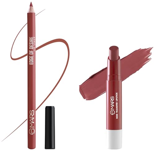 MARS Matte Super Stay Lipstick |(2.6 gm) (02-TREASURE) Matte Lip Liner | One Swipe Smooth Application | Long Lasting Lip Pencil (1.4gm) (20-CHILL RED)