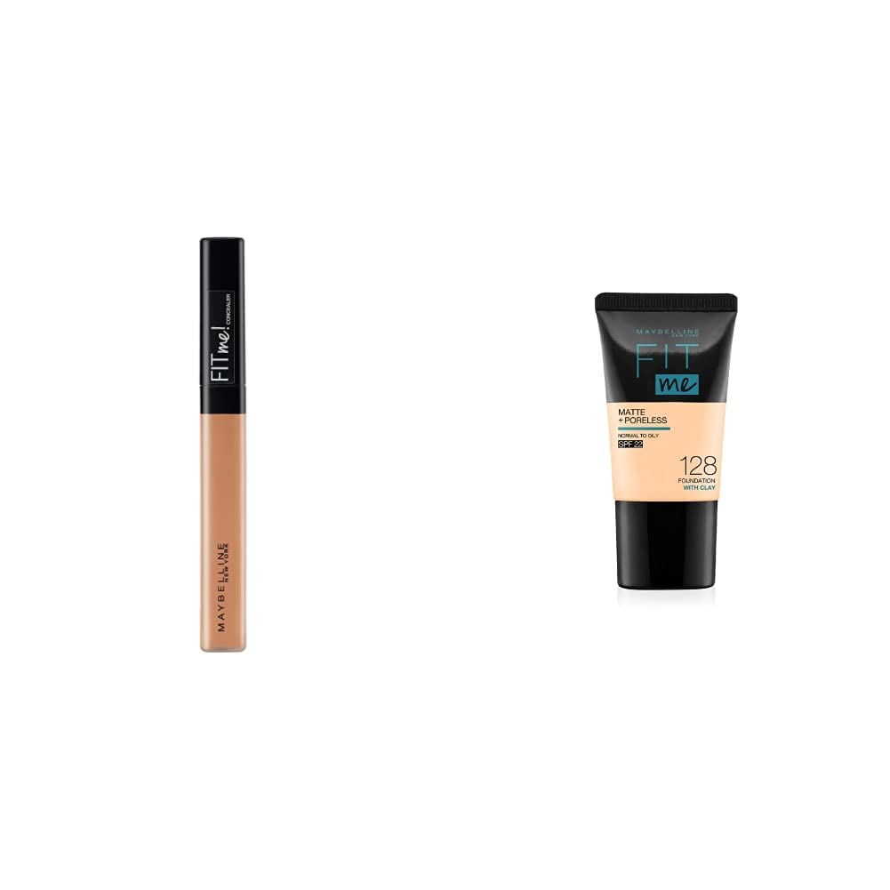 Maybelline New York Fit Me Acne Prone,Oily,All Skin Types Concealer,30 Honey,6.8Ml And Fit Me Matte+Poreless Liquid Foundation Medium Coverage Tube,128 Warm Nude,18Ml,Pack Of 1
