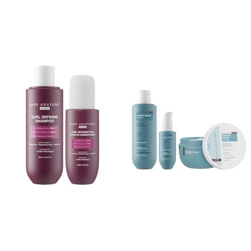 Bare Anatomy Curl Defining Shampoo + Curl Intensifying Leave In Conditioner Cream |Women & Men | 250 ml + 140ml Damage Repair Shampoo + Hair Mask + Serum Kit, For Women and Men, 250 ml