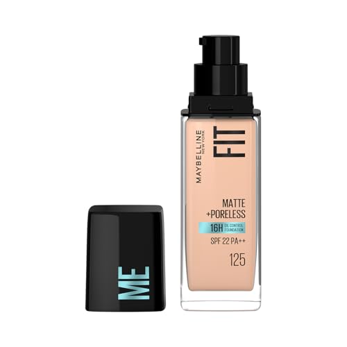 Maybelline New York Liquid Foundation, Matte Finish, With SPF, Absorbs Oil, Fit Me Matte + Poreless, 125 Nude Beige, 30 ml