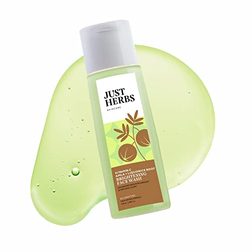 Just Herbs Brightening Face Wash with Vitamin C Amla & Liquorice Root for Men & Women | Hydrates Skin, Reduces Hyperpigmentation & Maintains pH Level | Suits All Skin Types- 50 gm