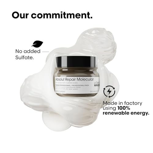 L'Oréal Professionnel Absolut Repair Molecular Deep Repairing Rinse-off Cream Mask for Damaged Hair - 250 ml | Repairs Very Damaged Hair and Restores Strength With 2% Peptides Bonder & 5 Amino Acids