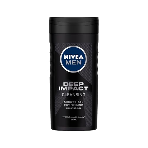 Nivea Men Body Wash, Deep Impact, 3 In 1 Shower Gel For Body, Face & Hair, With Microfine Clay, 250ml