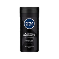 Nivea Men Body Wash, Deep Impact, 3 In 1 Shower Gel For Body, Face & Hair, With Microfine Clay, 250ml