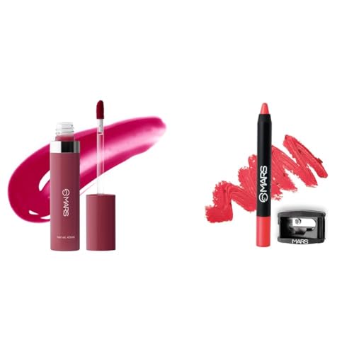 MARS Drip Lip Mist For Women (4.5 Ml) (08-Plum Drip) Long Lasting Crayon Glossy Lipstick Up To 12 Hours Stay (3.5 Gm) (06-I Won'T Give Up)